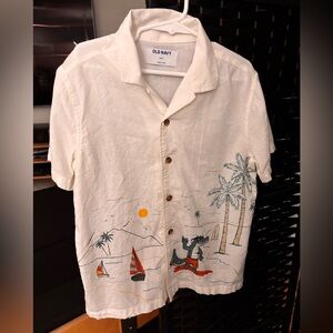 Old Navy White Short-Sleeve Tropical Button-Down Shirt